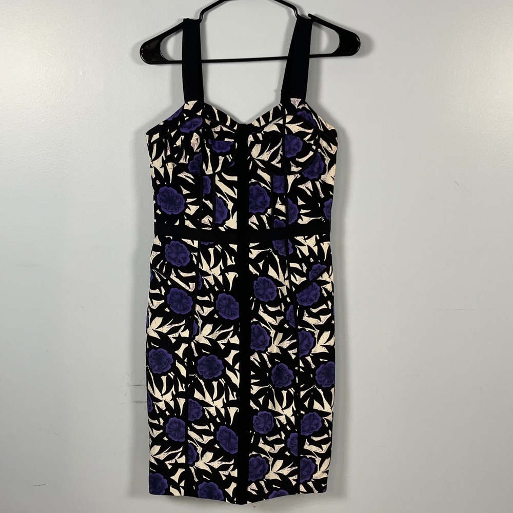 Rebecca Minkoff 100% Silk Clarissa Midi Dress Size 6 Black & Purple Floral Print